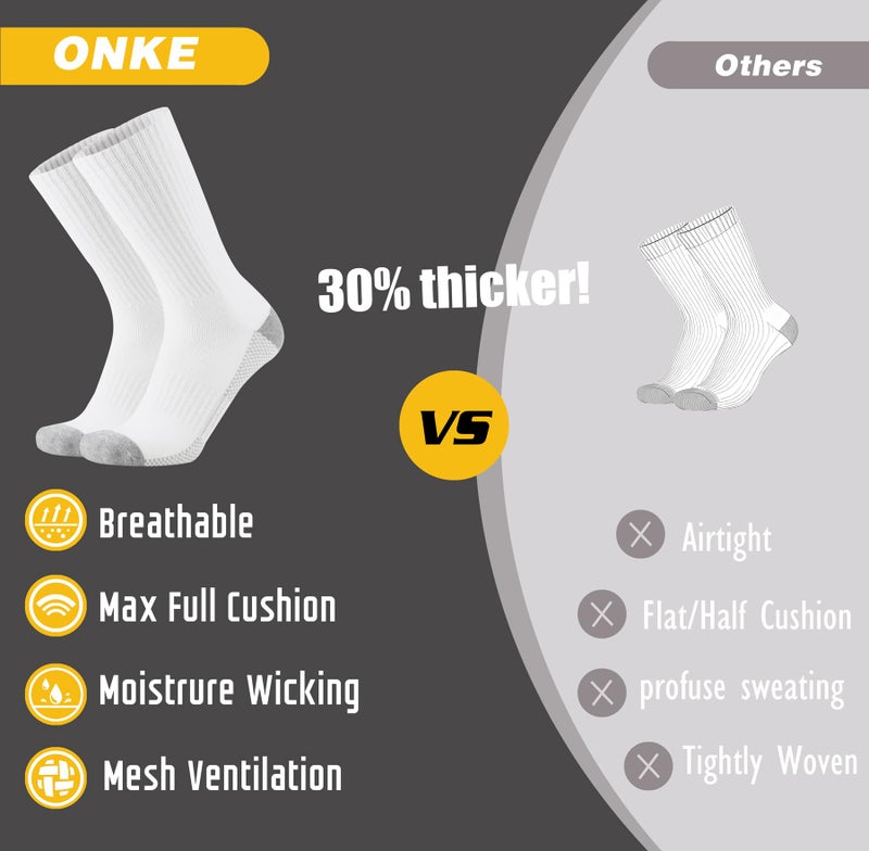 ONKE Max Full Cushion Crew Socks for Men Heavy Duty Work Boot Steel Toe Workout Athletic Thick Warm Moisture Wicking Control(White L) - Image 4